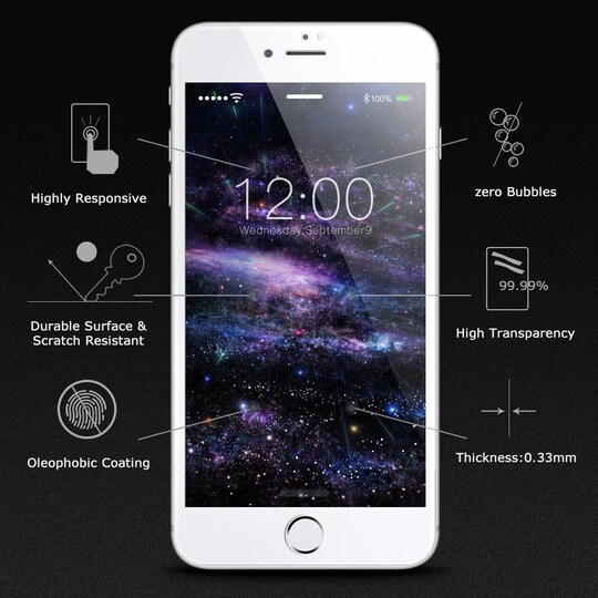 Skjermbeskyttelse iPhone 8 Plus herdet glass / 3D heldekkende - hvit -  Elkjøp