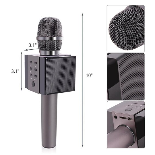 Karaoke mikrofon med Bluetooth-høyttaler 5W Grafitt svart - Elkjøp