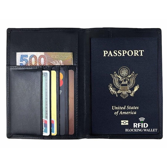 Passveske / kortholder med RFID-beskyttelse - lær - Elkjøp