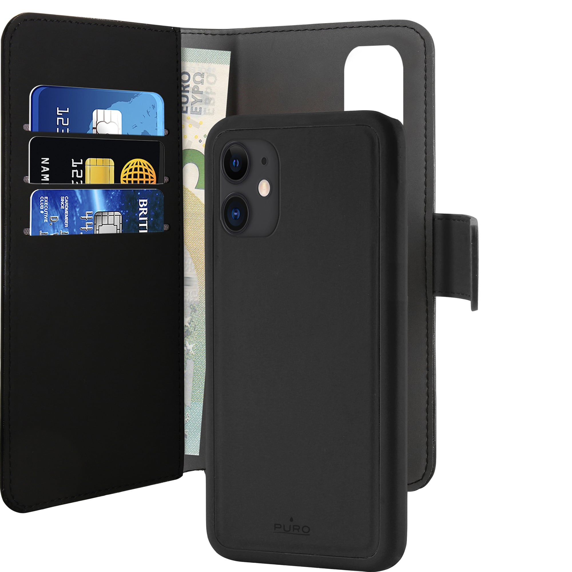 Puro 2-i-1 lommebokdeksel til iPhone 12 Mini (sort) - Elkjøp