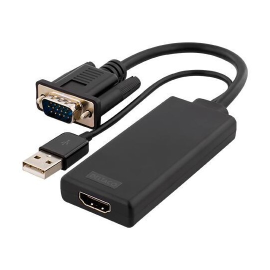 DELTACO VGA til HDMI-adapter, lyd via USB, 1080p, svart - Elkjøp