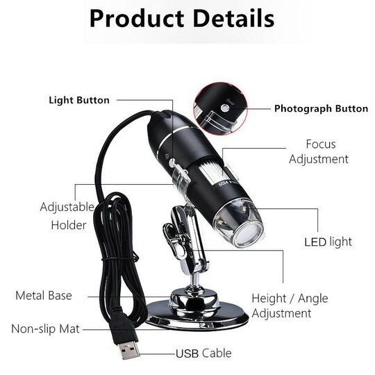 Digitalt USB-mikroskop med 50 til 1600 X forstørrelse - Elkjøp
