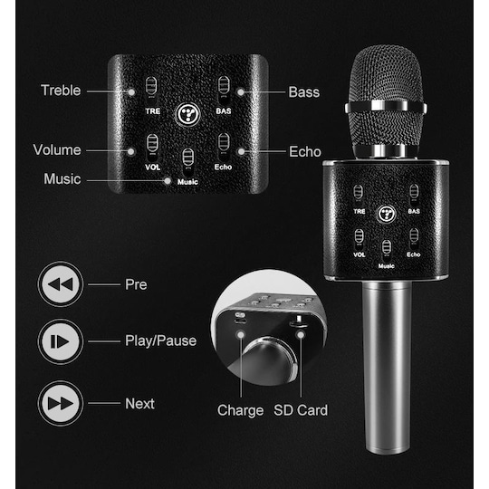Karaoke mikrofon trådløs med Bluetooth-høyttaler Svart - Elkjøp