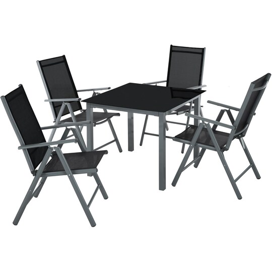 Aluminium hagebord med stoler - Hagemøbler 4+1 - mørkegrå - Elkjøp