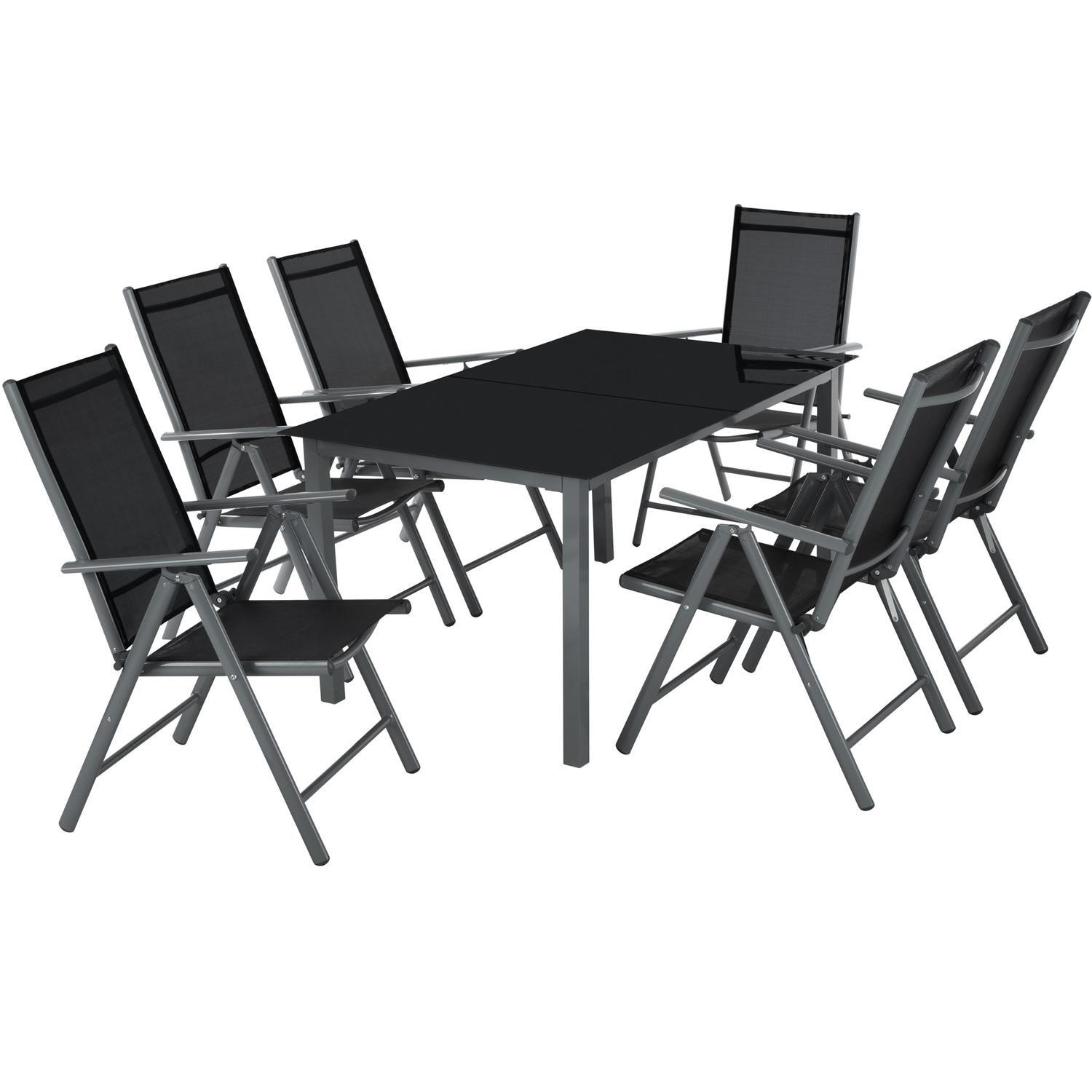 Aluminium hagebord med stoler - Hagemøbler 6+1 - mørkegrå - Elkjøp