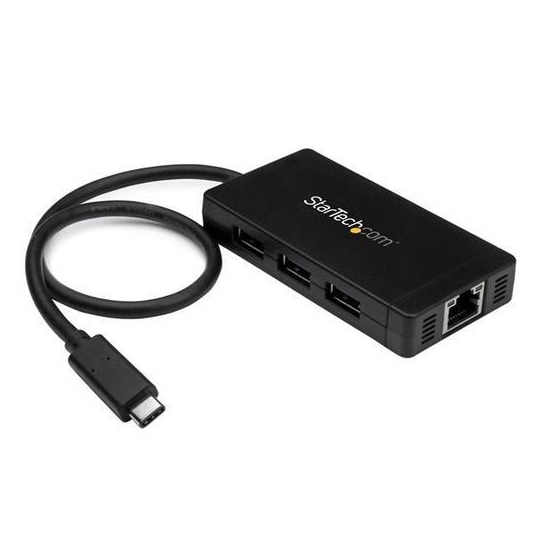 StarTech.com HB30C3A1GE, Koblet med ledninger (ikke trådløs), USB, Ethernet,  1000 Mbit/s, Svart - Elkjøp