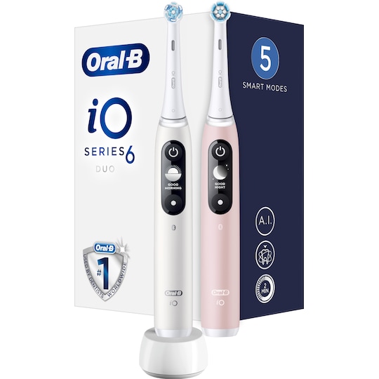 Oral-B iO6 Sensitive elektrisk tannbørste 2-pakning 378198 (hvit/rosa) -  Elkjøp