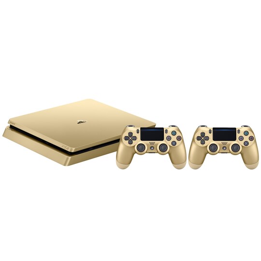 PlayStation 4 SLim 500 GB med 2x DualShock (gull) - Elkjøp