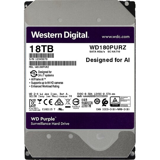 WD Purple Surveillance 3,5" intern harddisk (18 TB) - Elkjøp