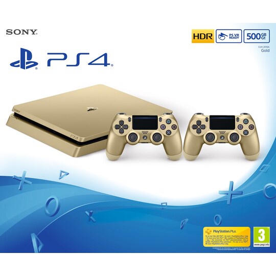 PlayStation 4 SLim 500 GB med 2x DualShock (gull) - Elkjøp