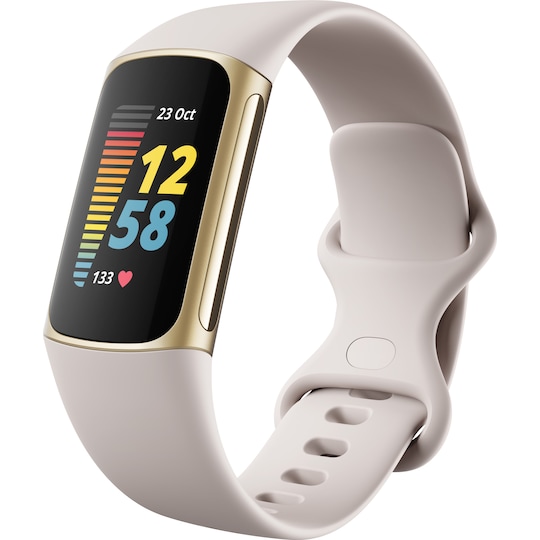 Fitbit Charge 5 aktivitetsarmbånd (lunar white/soft gold) - Elkjøp