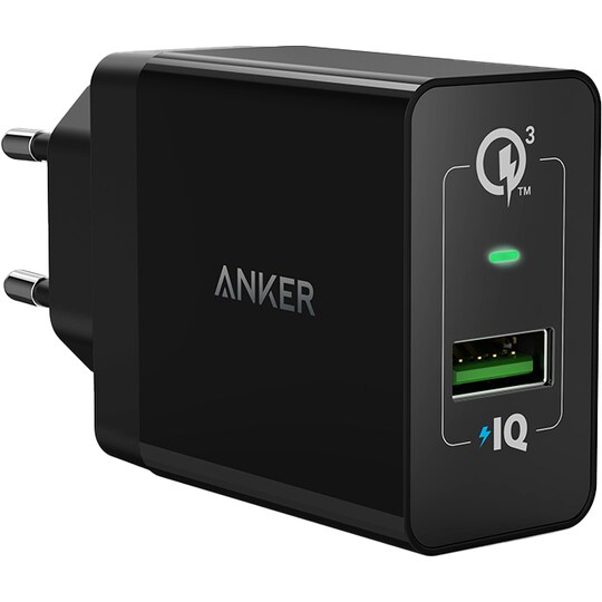 Anker PowerPort+1 w QC 3.0 18W USB-A lader (sort) - Elkjøp