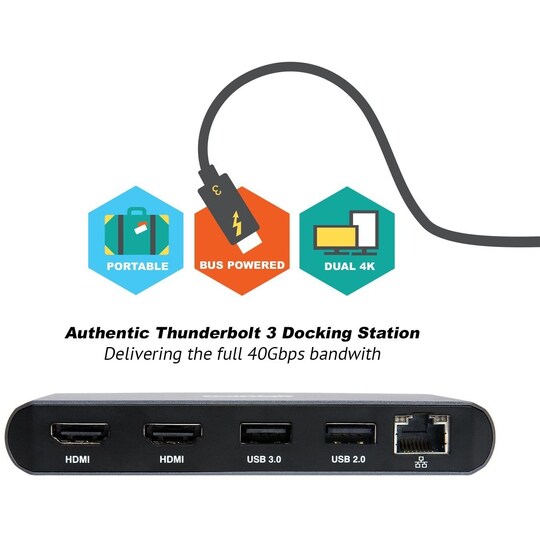 Caldigit Mini Dock Thunderbolt 3 Docking Station 2xHDMI 4K60Hz 1xrj45  Gigabit 1xusb3.0 5Gbps 1xusb 2.0 480mbps Aluminium Dual HDMI - Elkjøp