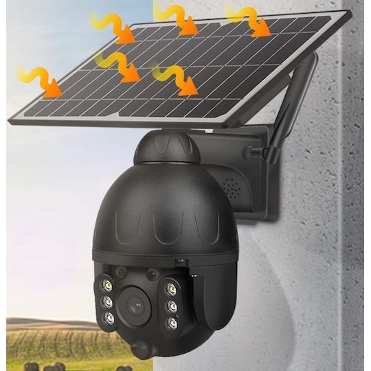 Overvåkningskamera med solcellepanel, svart - Elkjøp