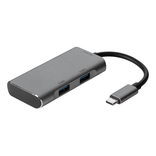 DELTACO USB-C 3.1 Gen 2-hub, 2x USB-C, 2x USB-A, mellomrom grå - Elkjøp