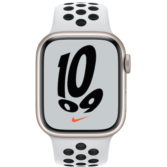 Apple Watch Series 7 Nike 41mm GPS (stjerneskinn alu/platinasort  sportsreim) - Elkjøp