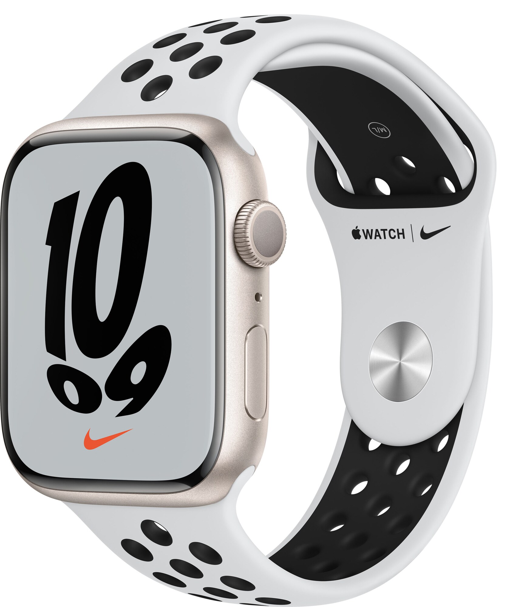 Apple Watch Series 7 Nike 45mm GPS (stjerneskinn alu/platinasort  sportsreim) - Elkjøp