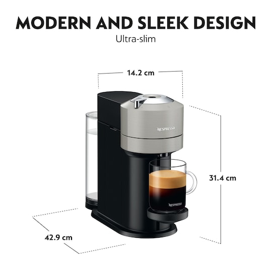 NESPRESSO® Vertuo Next kaffemaskin fra Krups, Lys grå - Elkjøp