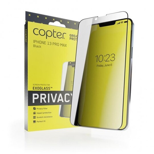 Copter iPhone 13 Pro Max Skjermbeskytter Exoglass Curved Privacy - Elkjøp
