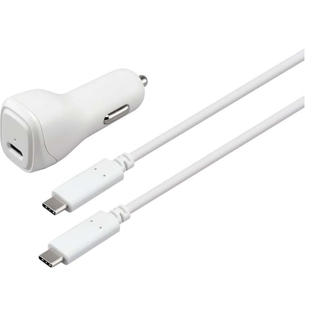 Sandstrøm USB-C - USB-C autolaturi (valkoinen)