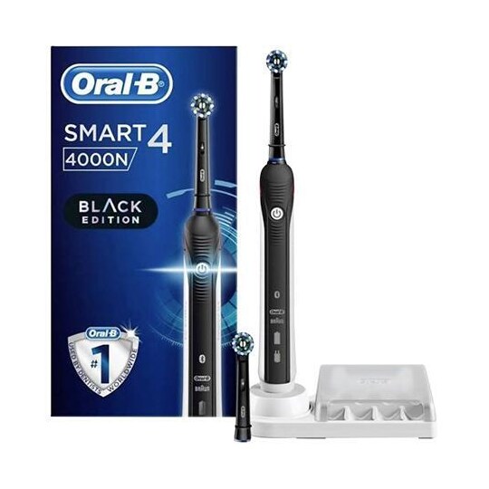 Oral-B elektrisk tannbørste Smart 4000 Oppladbar, For voksne, Antall  børstehoder inkludert 2, Antall tenner børstemodus 3, Svart - Elkjøp