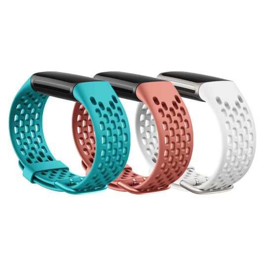 Fitbit Charge 5 armband sport silikon 3-pack Turkos/Korall/Vit - Elkjøp