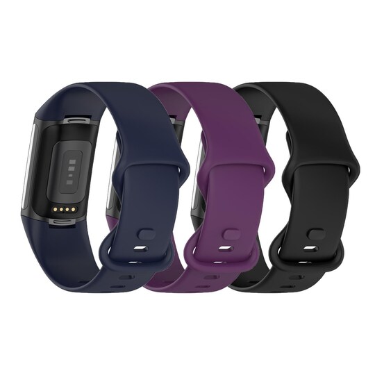 Fitbit Charge 5 armbånd silikon (størrelse S) 3-pakning Mørk blå / lilla /  svart - Elkjøp