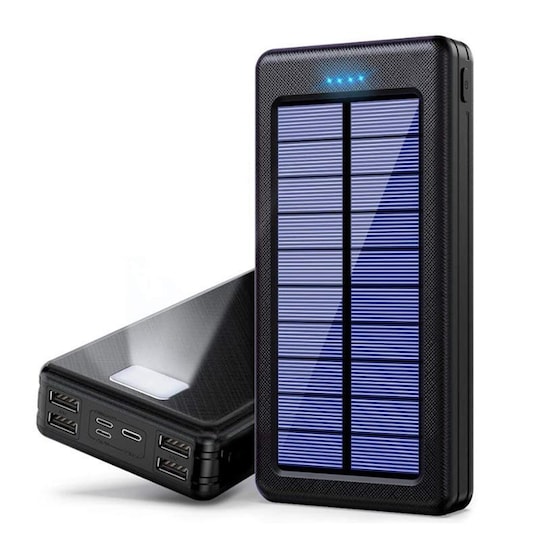 Solcellelader powerbank med solceller 20000 mAh Svart - Elkjøp
