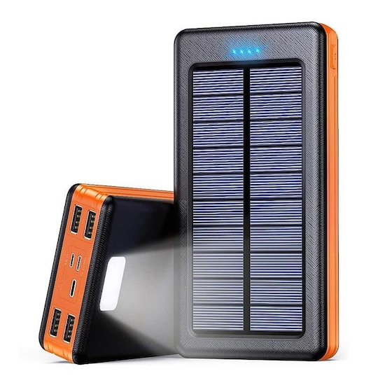 Solcellelader powerbank med solceller 20000 mAh Svart / oransje - Elkjøp