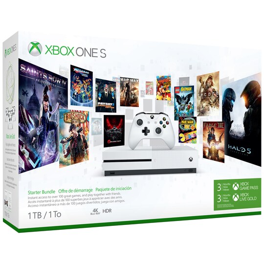 Xbox One S 1 TB: Starter bundle (hvit) - Elkjøp
