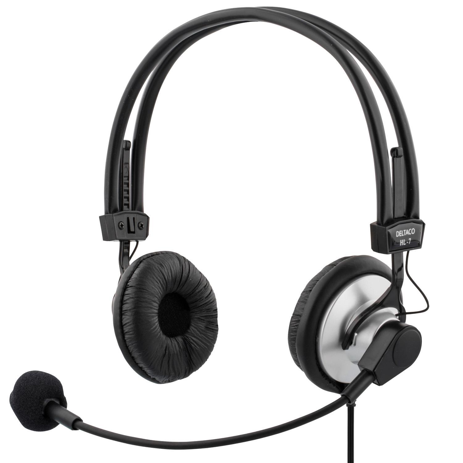 DELTACO headset med mikrofon og volumkontroll 2,m kabel,svart - Elkjøp