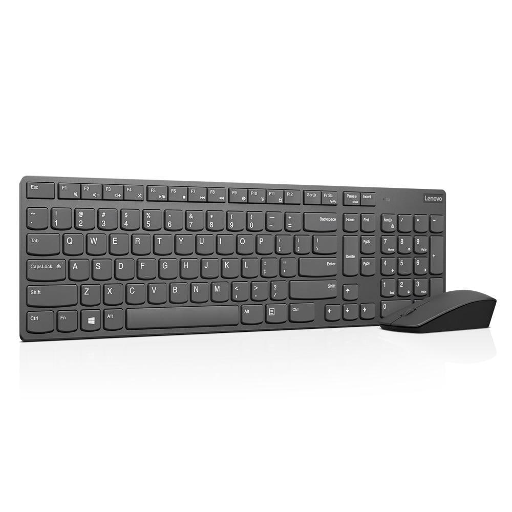 Lenovo Professional Ultraslim Wireless Combo Keyboard and Mouse (US Euro)  Jernegrå, Numerisk tastatur, Mus 2xAAA-batterier (inkludert),  Museoppløsning: 800/1600/3200 DPI DPI, Tastaturbatt - Elkjøp
