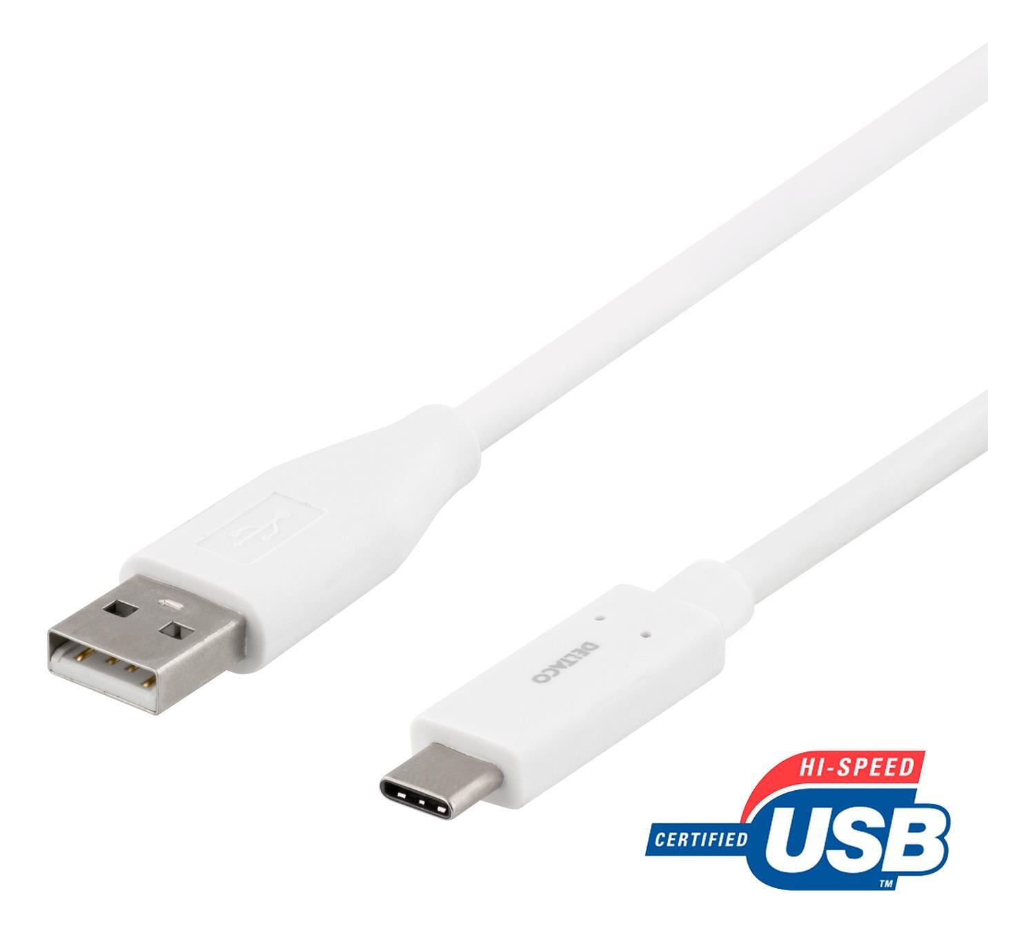 DELTACO USB 2.0 Kabel, Type A - Type C Ha, 1.5m, hvit - Elkjøp