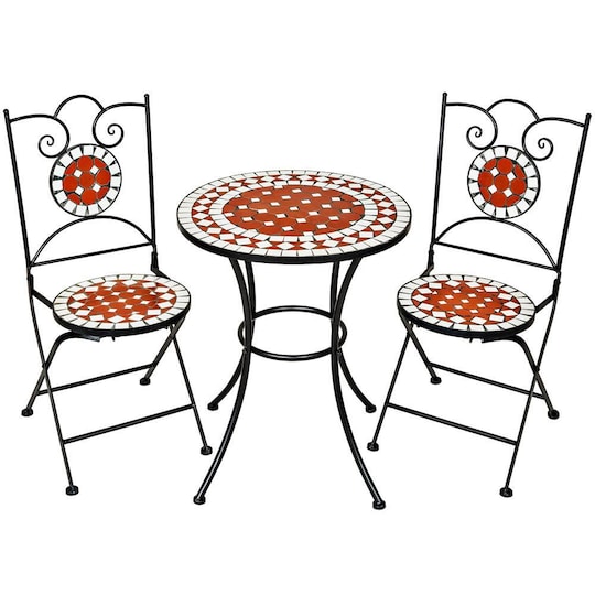 Hagemøbler - cafesett mosaikk 2 stoler + bord, 60 cm diameter - brun -  Elkjøp