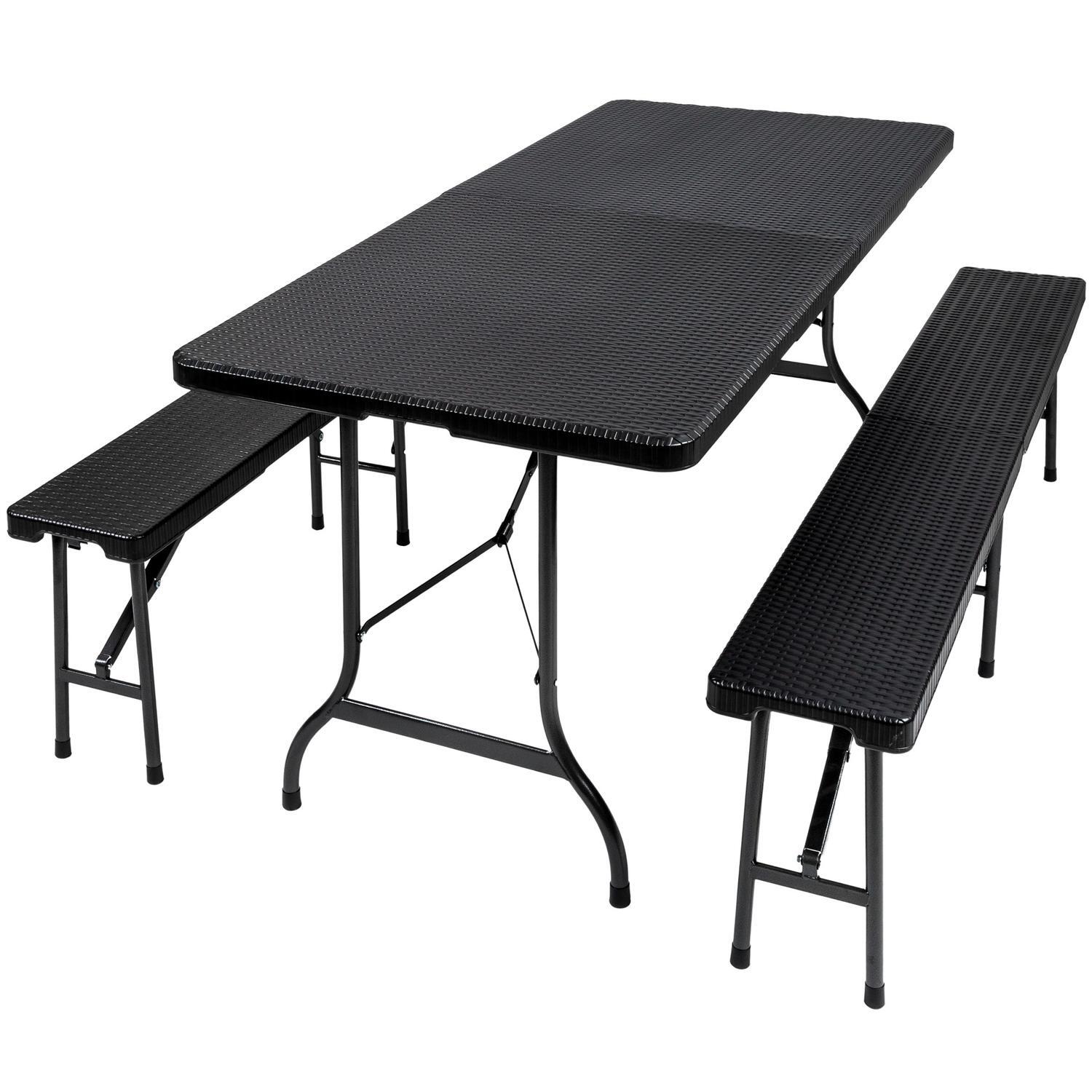 Sammenleggbart bord og benker - svart - Elkjøp
