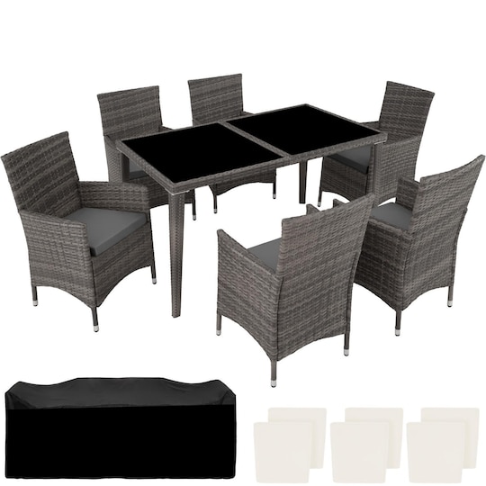 Poly rotting hagemøbel spisegruppe 6 stoler og bord - grå - Elkjøp
