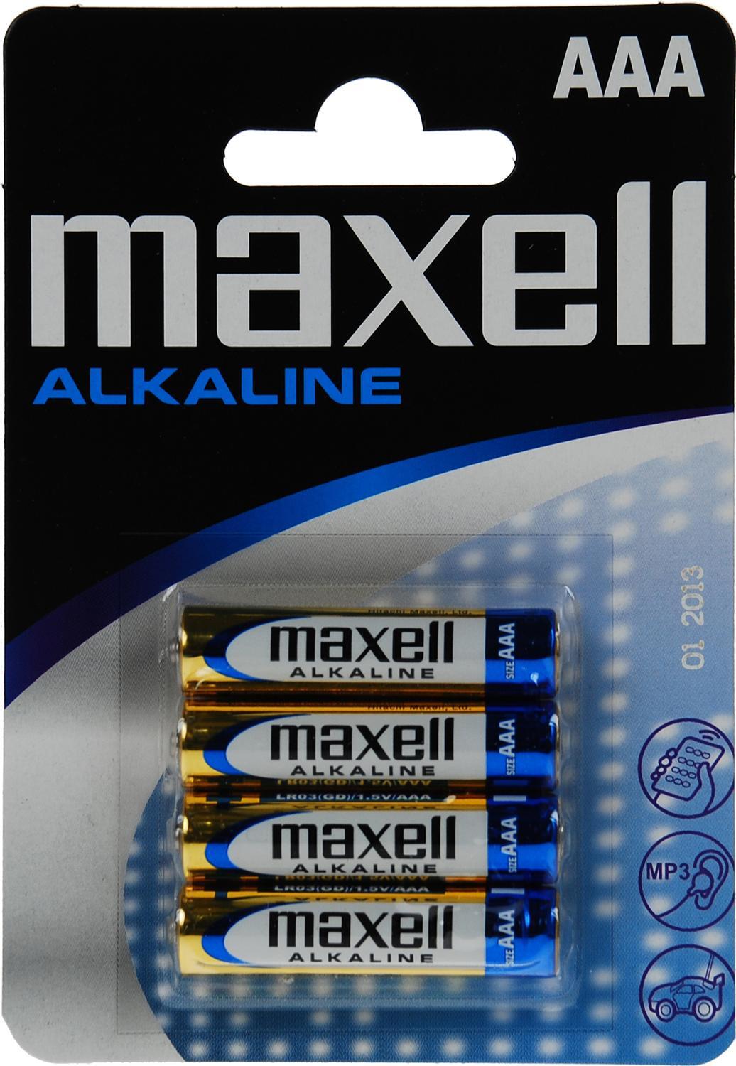 Maxell-batterier, AAA (LR03), Alkaline, 1,5V, 4-pakning - Elkjøp