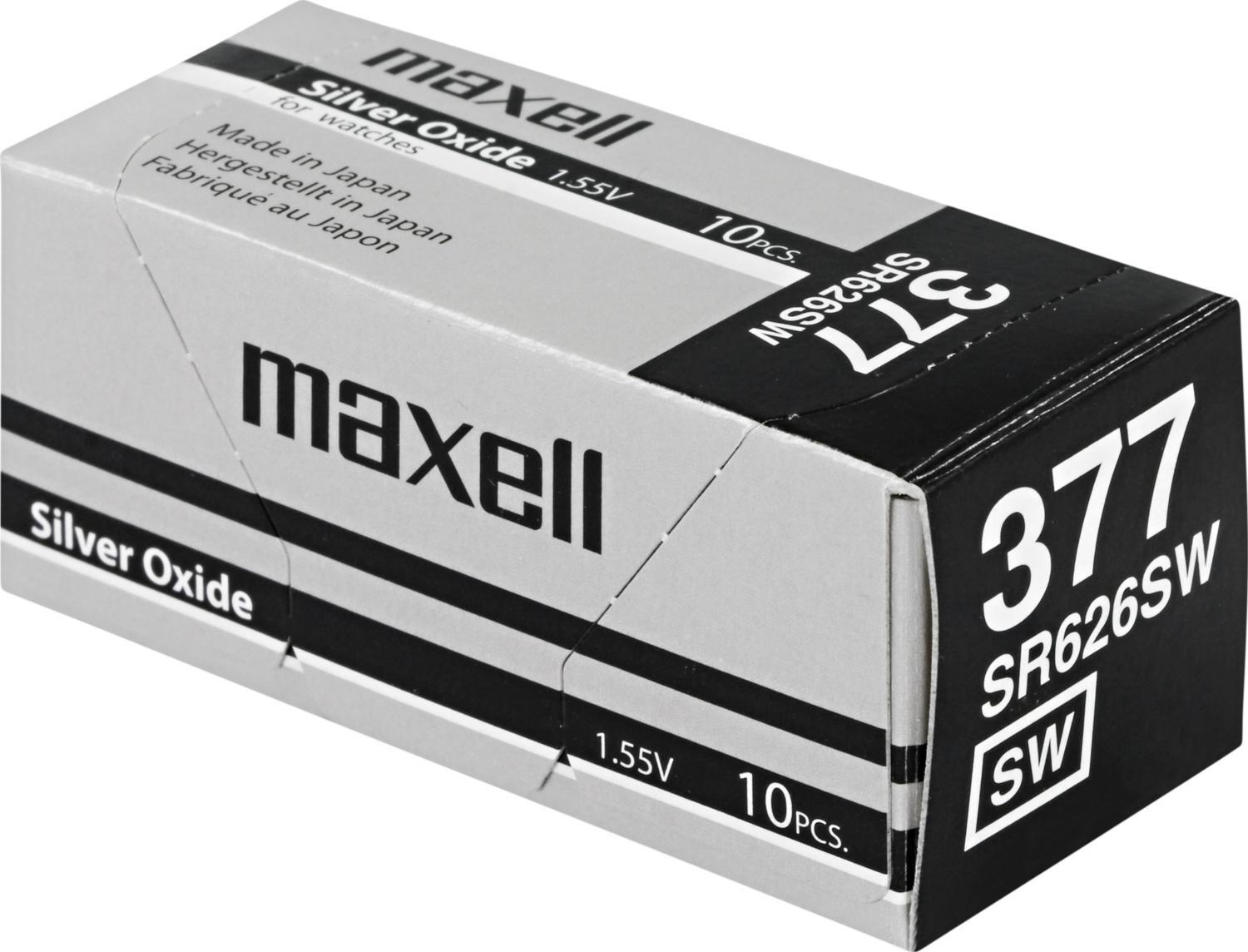 Maxell knappcellsbatteri, Silver-oxid, SR626SW(377), 1,55V, 10-pack - Elkjøp