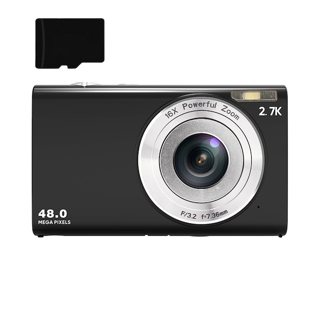 Digitalkamera 48MP 2,7K FHD 16X digital zoom 2,88"" skjerm Sort