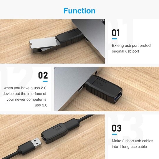 NÖRDIC USB-kontakt hann til hunn USB 3.1 type A-adapter Superspeed 5 Gbps  USB-portforlengelse - Elkjøp