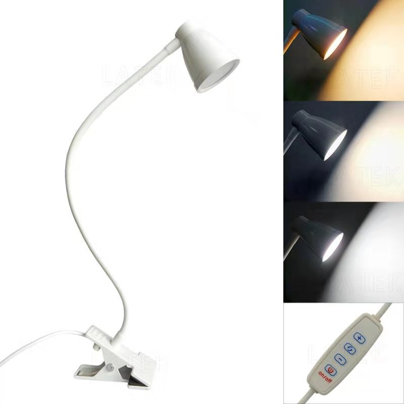 LED skrivebordslampe med klemme / 3 fargemoduser lang / fleksibel svanehals  Hvit - Elkjøp