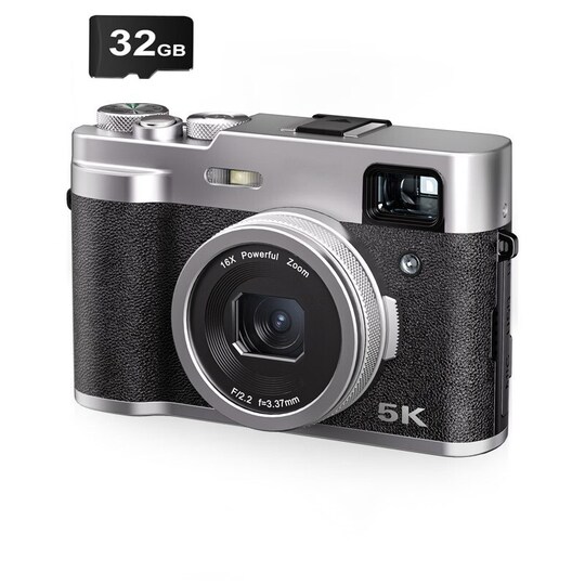 INF 5K digitalkamera, kameraer foran/søker/autofokus/anti-shake/32G-kort  Sort - Elkjøp