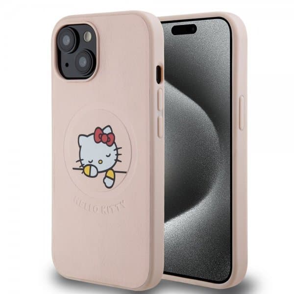 Hello Kitty iPhone 15 Deksel Debossed Logo MagSafe Rosa