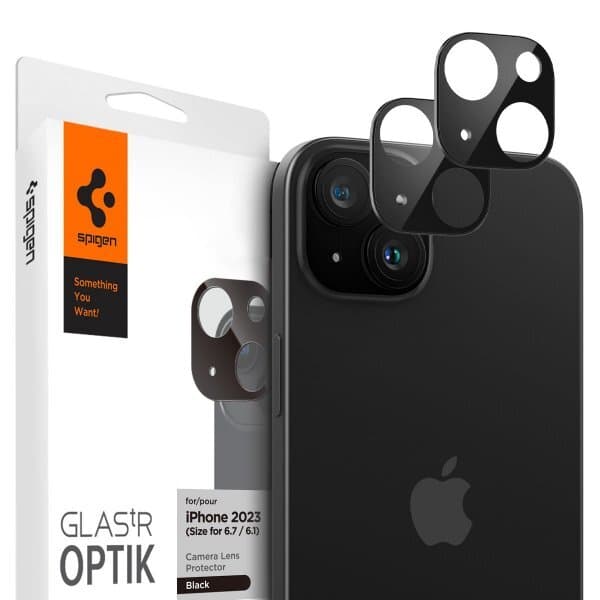 Spigen iPhone 14/15/iPhone 14/15 Plus Linsebeskyttelse Glas.tR Optik Svart 2-pakning