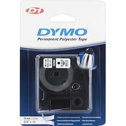 DYMO D1 märktejp perm polyester 19mm, svart på vitt, 5.5m rulle