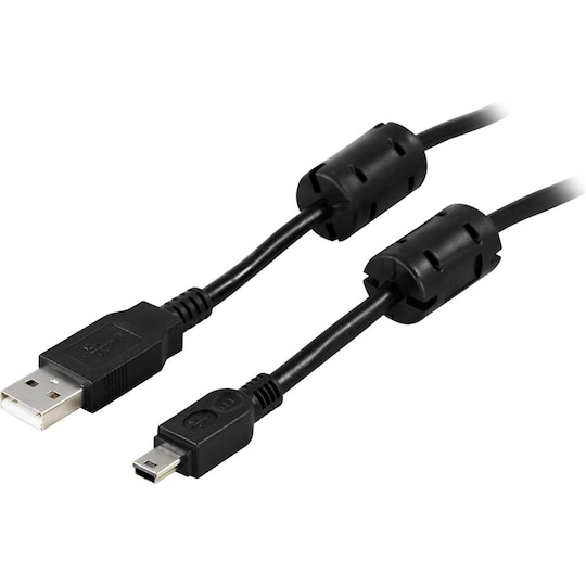 DELTACO USB 2.0 kabel Typ A Ha - Typ Mini B Ha 2m, ferritkärnor, svar -  Elkjøp