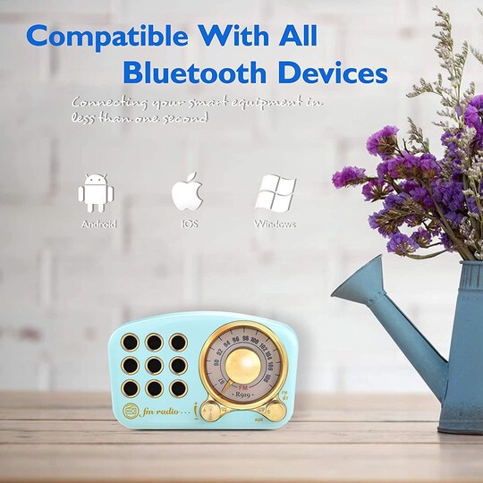 Bluetooth-høyttaler / FM-radio i retro-design, med Aux-kabel, Blå - Elkjøp