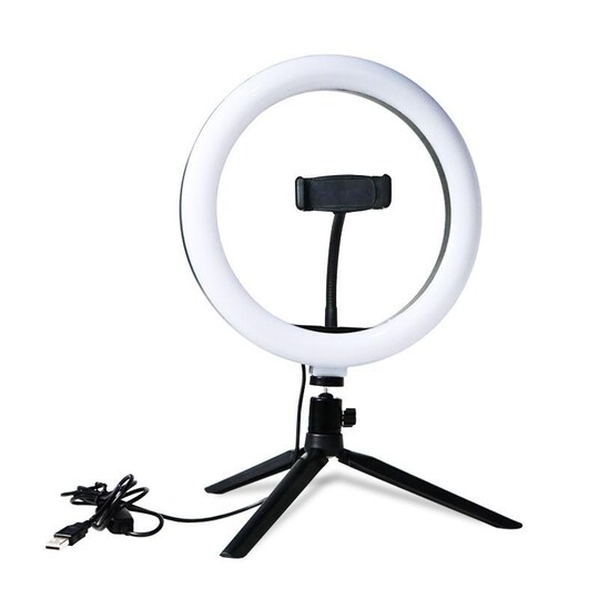 Selfie-lampe LED-ring (20 cm) med stativ og mobilholder - Elkjøp