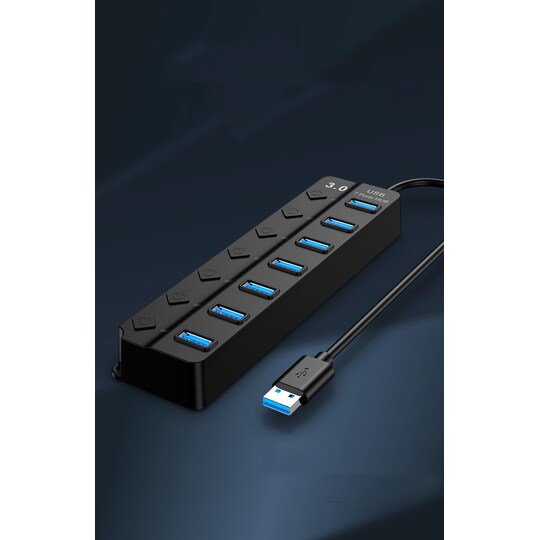 USB 3.0-hub 5 Gbps 7-ports individuelle av/på-knapper - Elkjøp