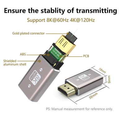 NÖRDIC HDMI-adapter hann til hunn 8K60Hz 4K120Hz Dynamic HDR 48Gbps eARC